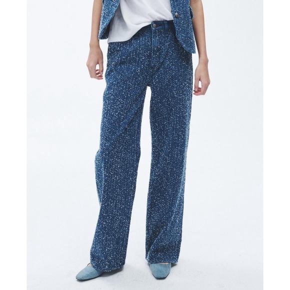 NWT Rag & Bone Logan Wide Leg Mid Rise Jeans Indigo Tweed Blue - Picture 1 of 13